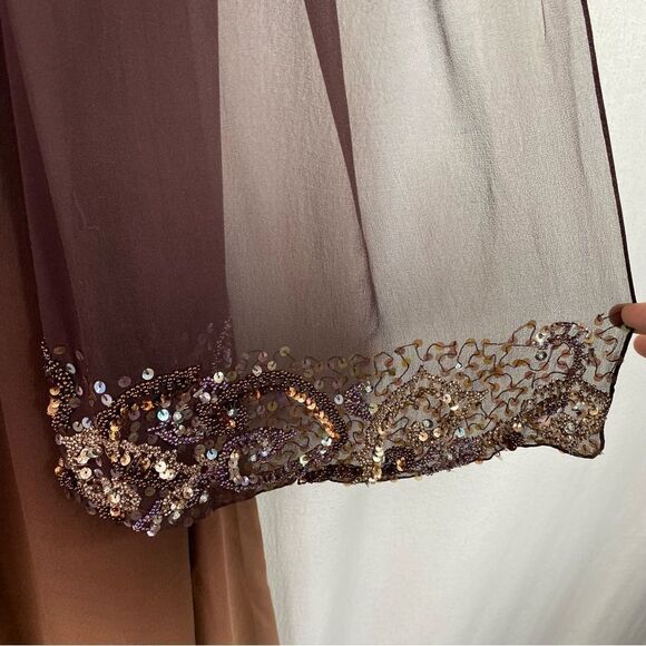 Cassandra Stone Brown Vintage 90s Silk Beaded Halter Ombre Prom Formal Gown 12 - Picture 7 of 11